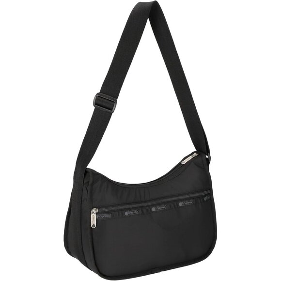 Recycled Black Polyester Nylon Large Hobo Bag with Zippers - Picture 2 of 5